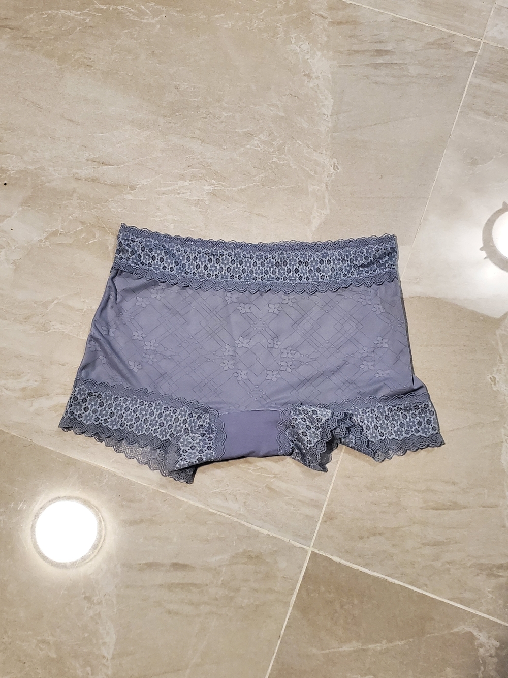 Lace-Trim High-Waist Woman's short Panty – Dusty Blue